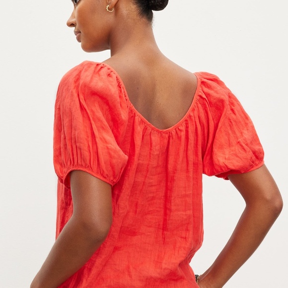 Velvet Dana Linen Puff Sleeves Scoop Neck Top NWT - Picture 2 of 4